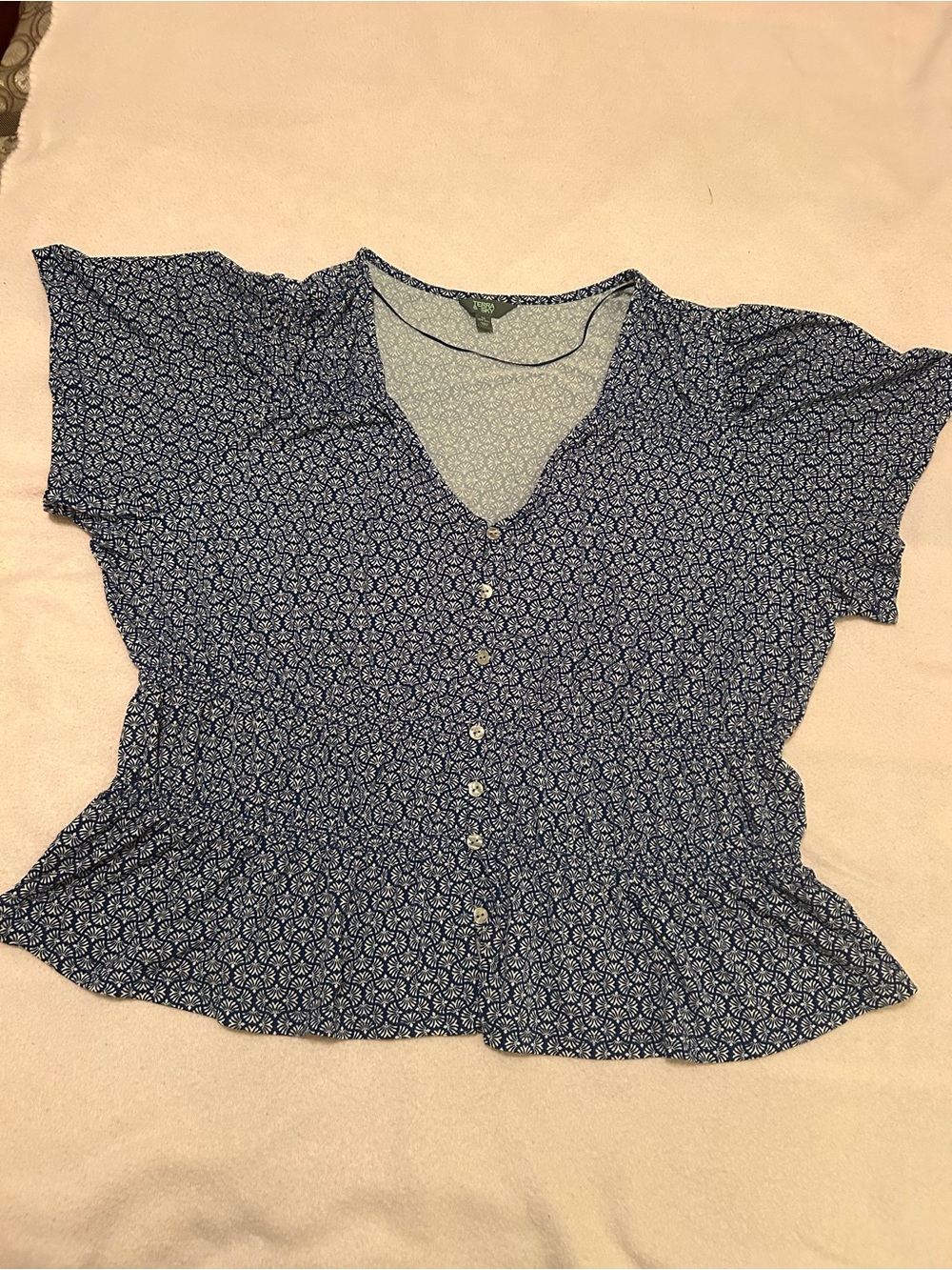 Terra & Sky Navy Floral Button-Front Peplum Blouse